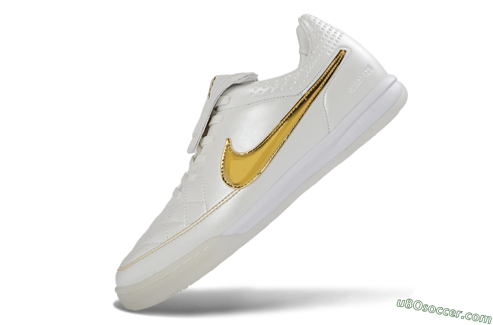 Nike Tiempo Legend SE IC Indoor & Futsal Soccer Shoes - White/Metallic Gold/Classic White 5
