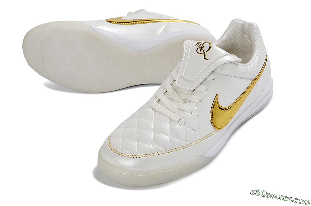 Nike Tiempo Legend SE IC Indoor & Futsal Soccer Shoes - White/Metallic Gold/Classic White 3