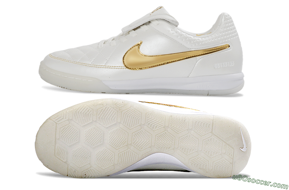 Nike Tiempo Legend SE IC Indoor & Futsal Soccer Shoes - White/Metallic Gold/Classic White 0