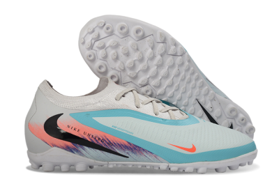 Nike Phantom 6 Elite Low TF Artificial Turf Soccer Shoes - White/Aqua Blue/Coral Pink