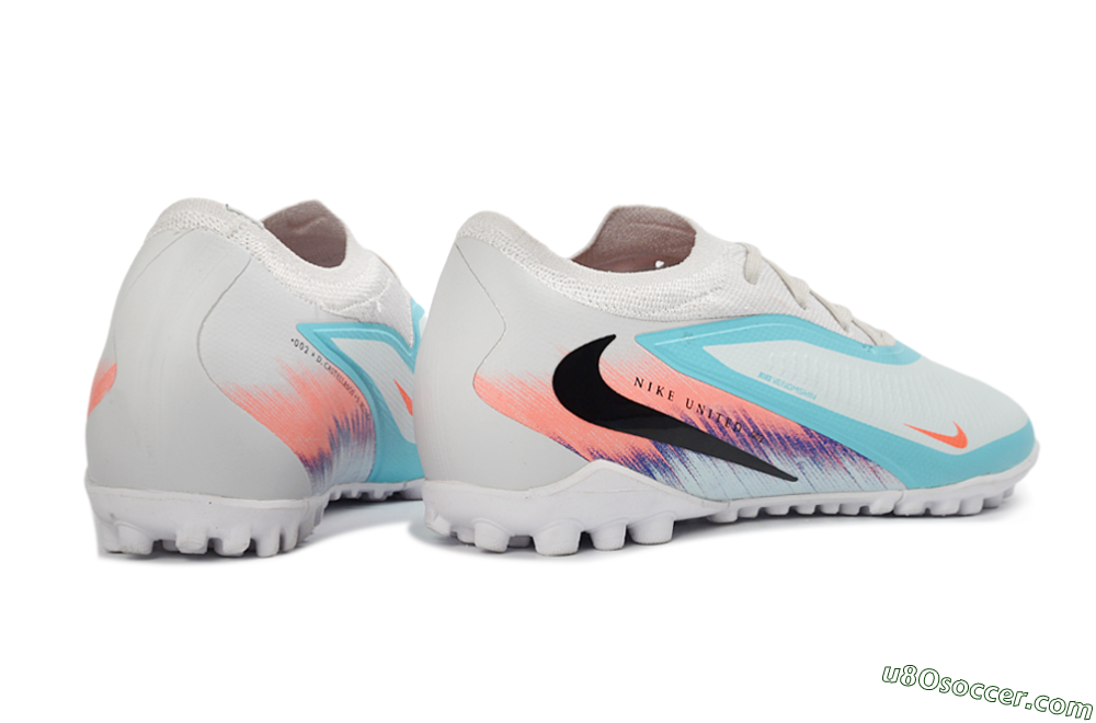 Nike Phantom 6 Elite Low TF Artificial Turf Soccer Shoes - White/Aqua Blue/Coral Pink 6