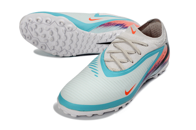 Nike Phantom 6 Elite Low TF Artificial Turf Soccer Shoes - White/Aqua Blue/Coral Pink
