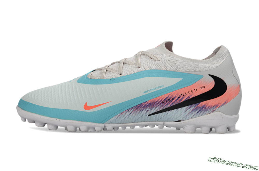 Nike Phantom 6 Elite Low TF Artificial Turf Soccer Shoes - White/Aqua Blue/Coral Pink 2