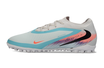 Nike Phantom 6 Elite Low TF Artificial Turf Soccer Shoes - White/Aqua Blue/Coral Pink
