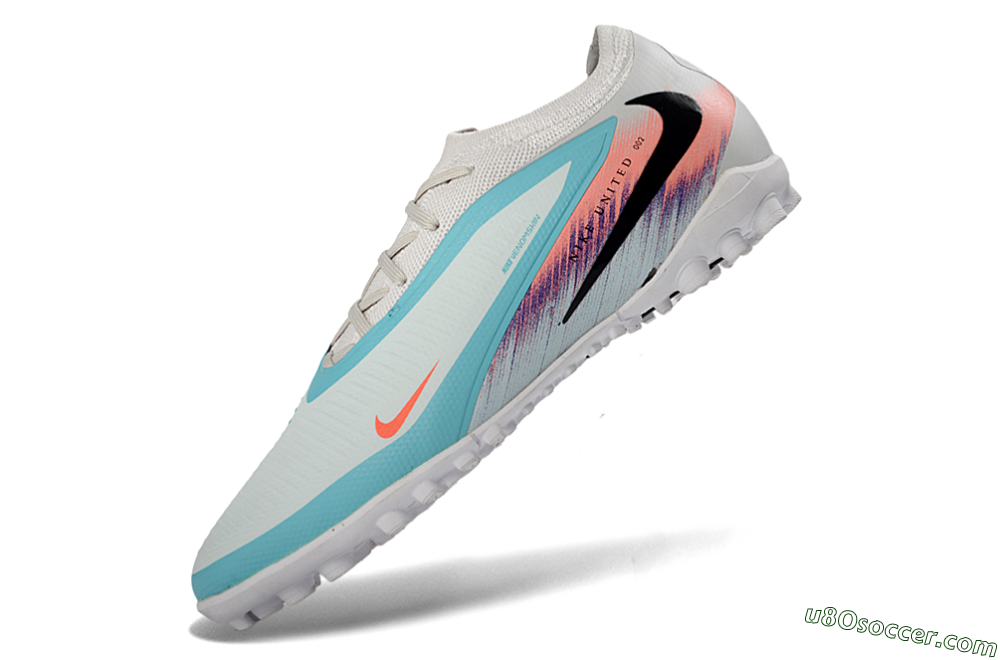 Nike Phantom 6 Elite Low TF Artificial Turf Soccer Shoes - White/Aqua Blue/Coral Pink 5