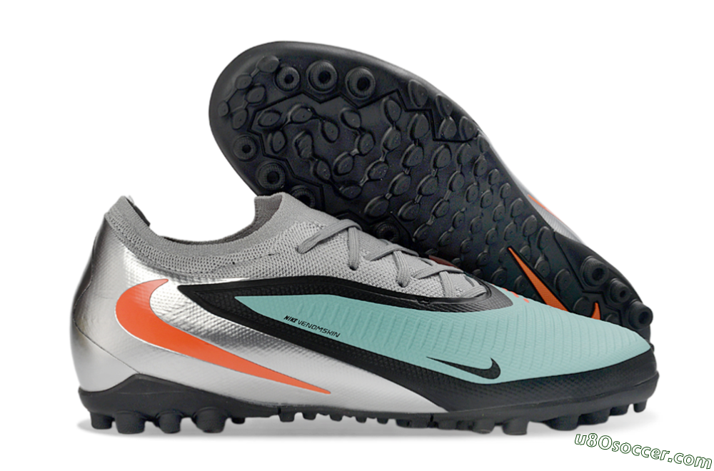 Nike Phantom 6 Elite Low TF Artificial Turf Soccer Shoes - Aqua/Coral Orange/Metallic Silver 1