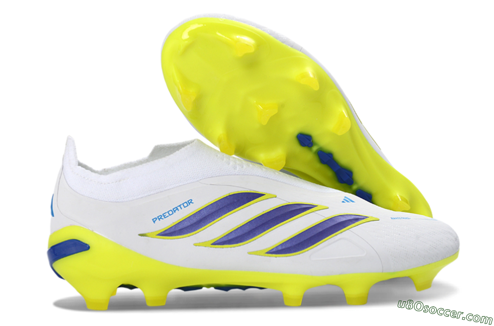 Adidas Predator 26 Elite Laceless FG Firm Ground Soccer Cleats - White/Electric Yellow/Deep Purple 1