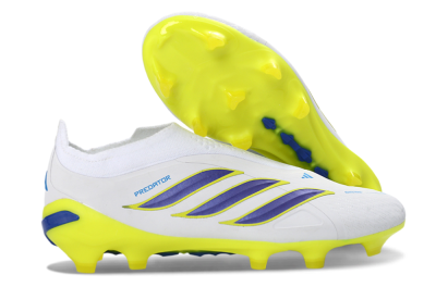 Adidas Predator 26 Elite Laceless FG Firm Ground Soccer Cleats - White/Electric Yellow/Deep Purple