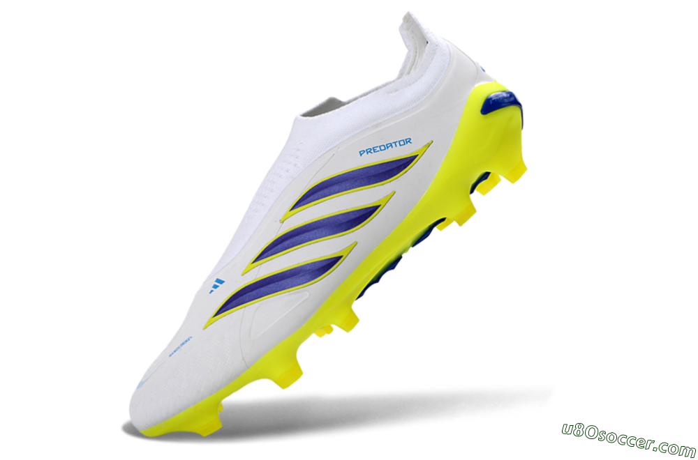Adidas Predator 26 Elite Laceless FG Firm Ground Soccer Cleats - White/Electric Yellow/Deep Purple 5