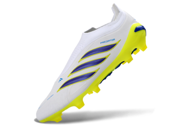Adidas Predator 26 Elite Laceless FG Firm Ground Soccer Cleats - White/Electric Yellow/Deep Purple