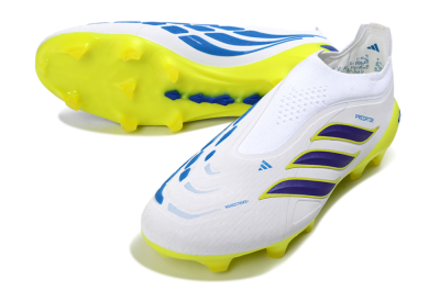 Adidas Predator 26 Elite Laceless FG Firm Ground Soccer Cleats - White/Electric Yellow/Deep Purple