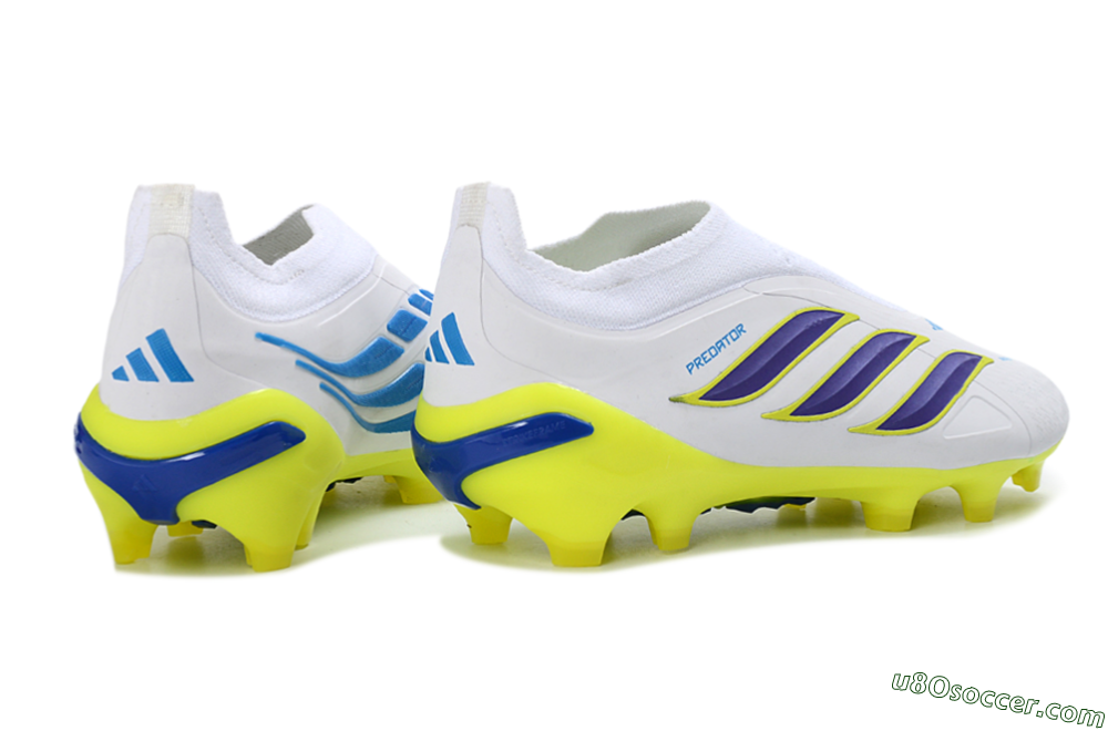 Adidas Predator 26 Elite Laceless FG Firm Ground Soccer Cleats - White/Electric Yellow/Deep Purple 6