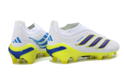Adidas Predator 26 Elite Laceless FG Firm Ground Soccer Cleats - White/Electric Yellow/Deep Purple