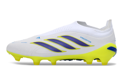 Adidas Predator 26 Elite Laceless FG Firm Ground Soccer Cleats - White/Electric Yellow/Deep Purple