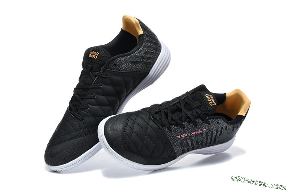 Nike Lunar Gato 2 IC Indoor & Futsal Soccer Shoes - Black/Charcoal Gray/Flame Orange 6