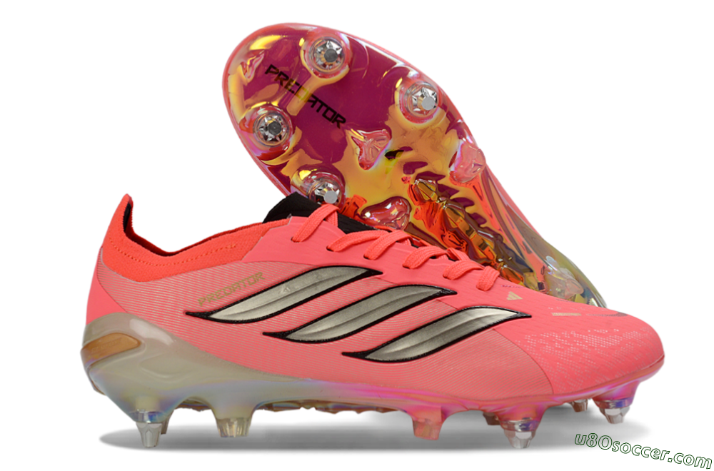 Adidas Predator 26 Elite SG Soft Ground Soccer Cleats - Pink/Fluorescent Pink/Metallic Silver 1