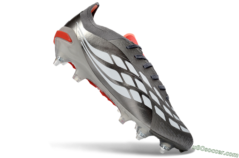 Adidas Predator 26 Elite SG Soft Ground Soccer Cleats - Gray/Vibrant Red/Silver 4