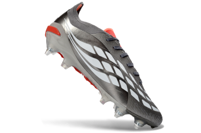 Adidas Predator 26 Elite SG Soft Ground Soccer Cleats - Gray/Vibrant Red/Silver