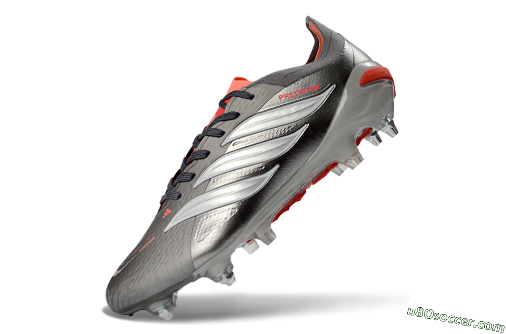 Adidas Predator 26 Elite SG Soft Ground Soccer Cleats - Gray/Vibrant Red/Silver 5