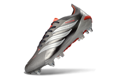 Adidas Predator 26 Elite SG Soft Ground Soccer Cleats - Gray/Vibrant Red/Silver