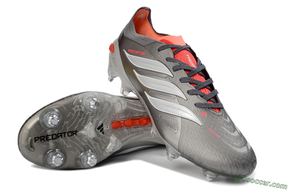Adidas Predator 26 Elite SG Soft Ground Soccer Cleats - Gray/Vibrant Red/Silver 3