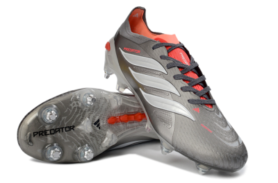 Adidas Predator 26 Elite SG Soft Ground Soccer Cleats - Gray/Vibrant Red/Silver