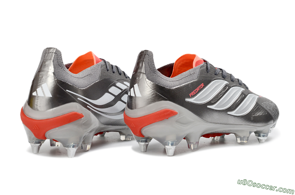 Adidas Predator 26 Elite SG Soft Ground Soccer Cleats - Gray/Vibrant Red/Silver 6