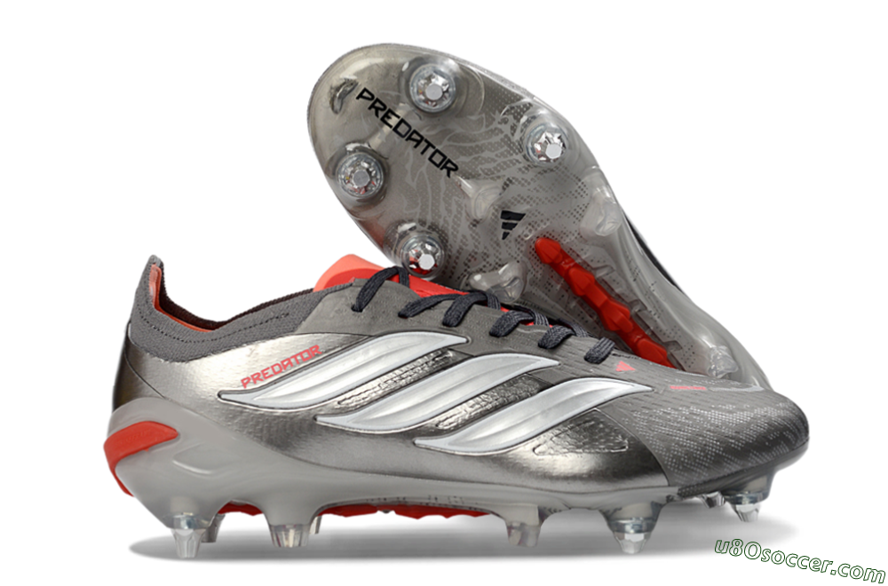 Adidas Predator 26 Elite SG Soft Ground Soccer Cleats - Gray/Vibrant Red/Silver 1