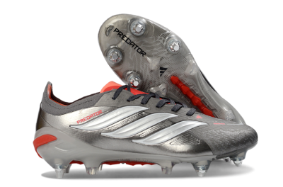 Adidas Predator 26 Elite SG Soft Ground Soccer Cleats - Gray/Vibrant Red/Silver
