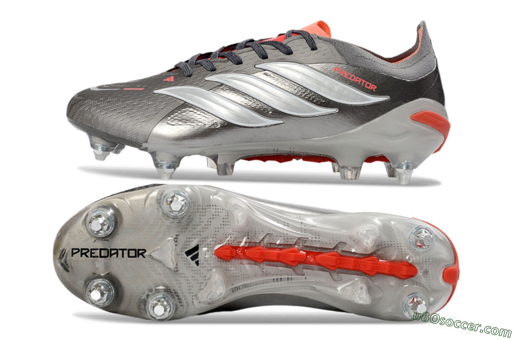Adidas Predator 26 Elite SG Soft Ground Soccer Cleats - Gray/Vibrant Red/Silver 0