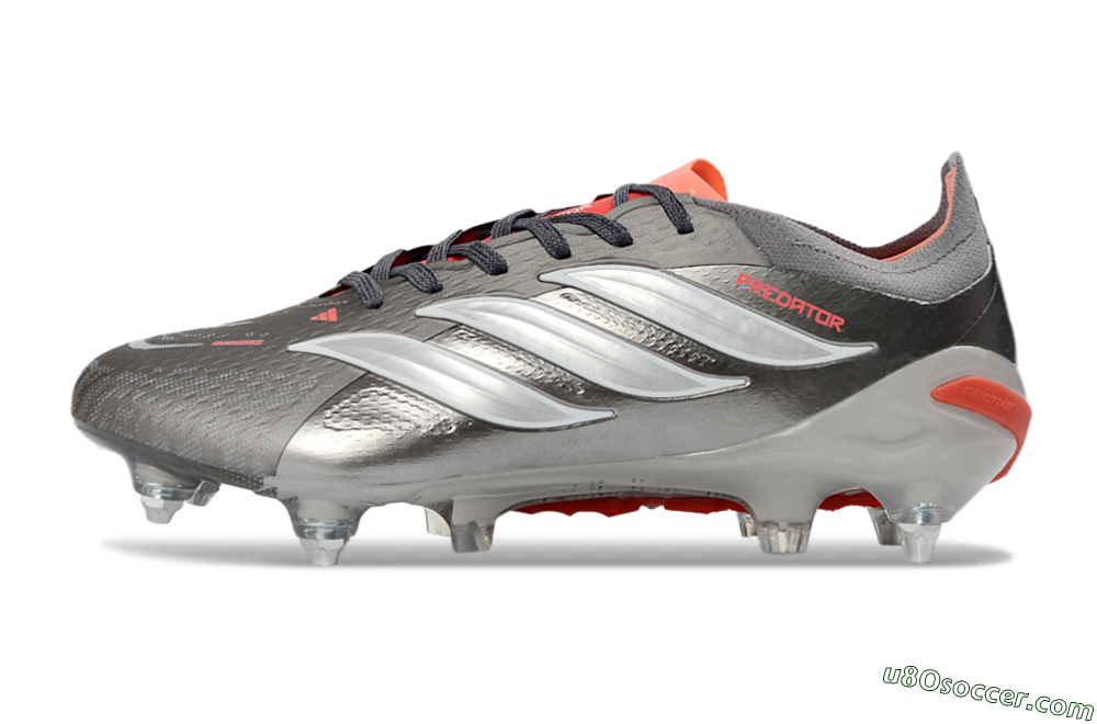 Adidas Predator 26 Elite SG Soft Ground Soccer Cleats - Gray/Vibrant Red/Silver 2