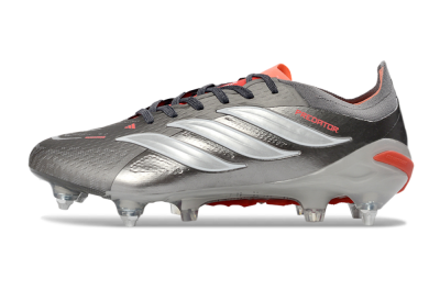Adidas Predator 26 Elite SG Soft Ground Soccer Cleats - Gray/Vibrant Red/Silver