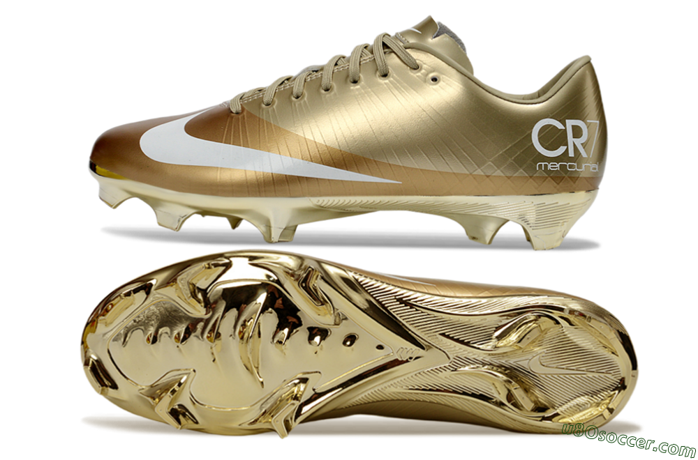 Nike Air Zoom Mercurial Vapor 1 Elite CR7 FG Firm Ground Soccer Cleats - Gold/Metallic Gold/White 0