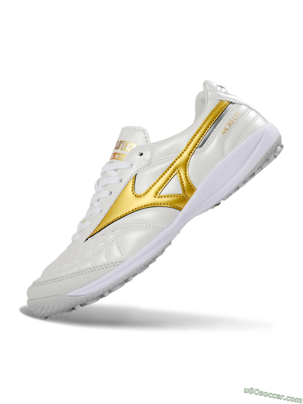 Mizuno Morelia Neo 4 TF Artificial Turf Soccer Shoes - White/Gold/White 5