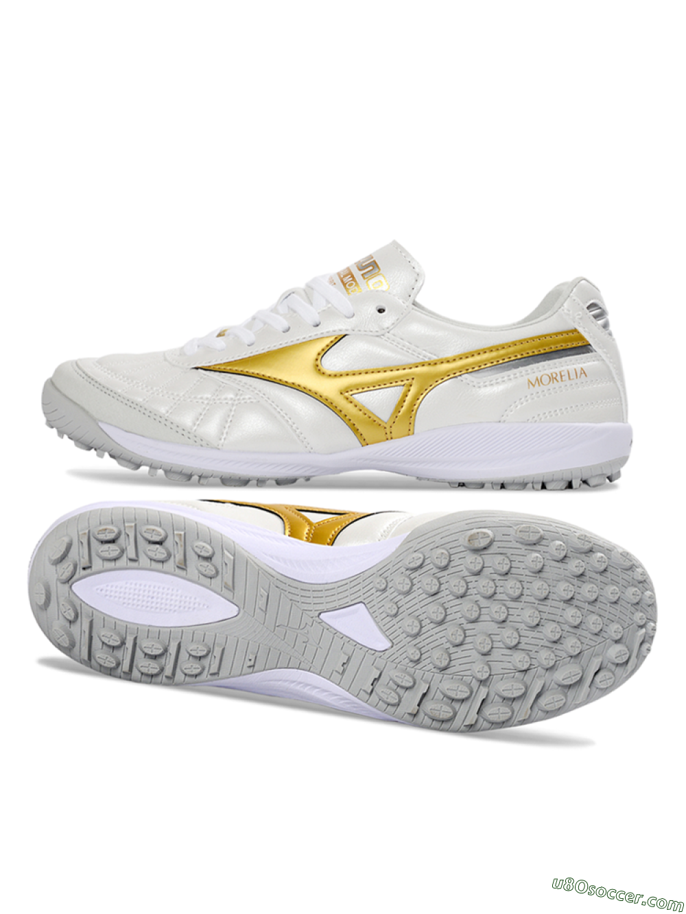 Mizuno Morelia Neo 4 TF Artificial Turf Soccer Shoes - White/Gold/White 0