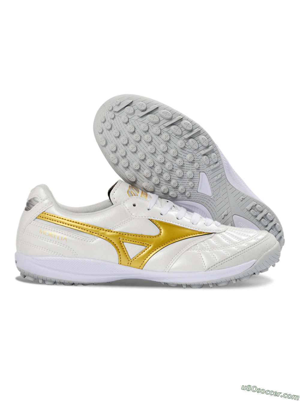 Mizuno Morelia Neo 4 TF Artificial Turf Soccer Shoes - White/Gold/White 1