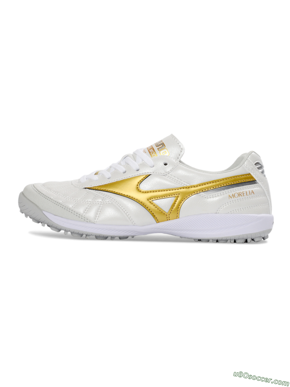 Mizuno Morelia Neo 4 TF Artificial Turf Soccer Shoes - White/Gold/White 2