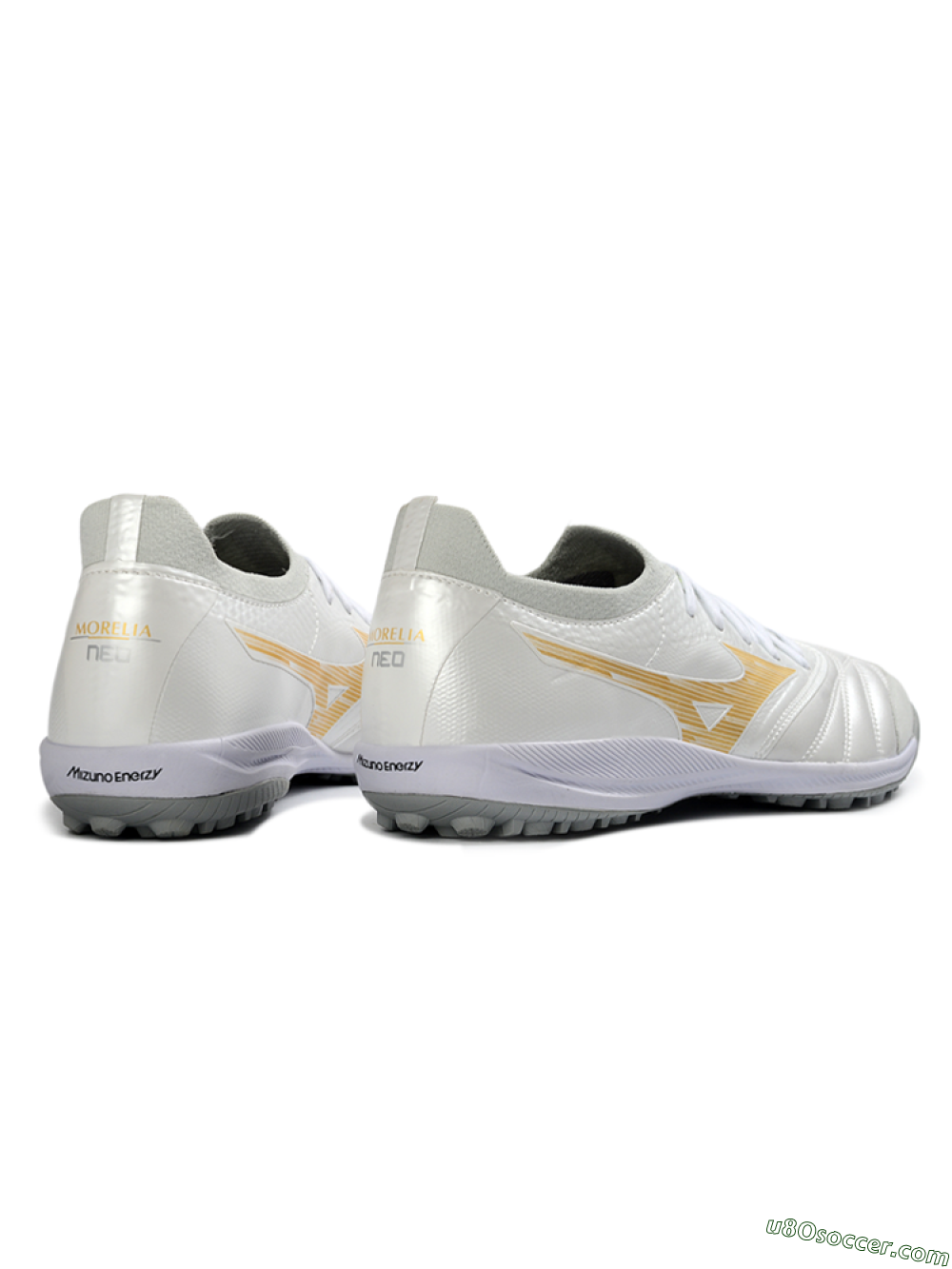 Mizuno Morelia Neo 4 TF Artificial Turf Soccer Shoes - White/Golden Shine/Gray Mist 6
