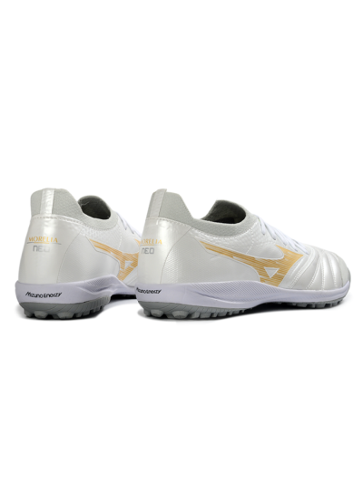 Mizuno Morelia Neo 4 TF Artificial Turf Soccer Shoes - White/Golden Shine/Gray Mist