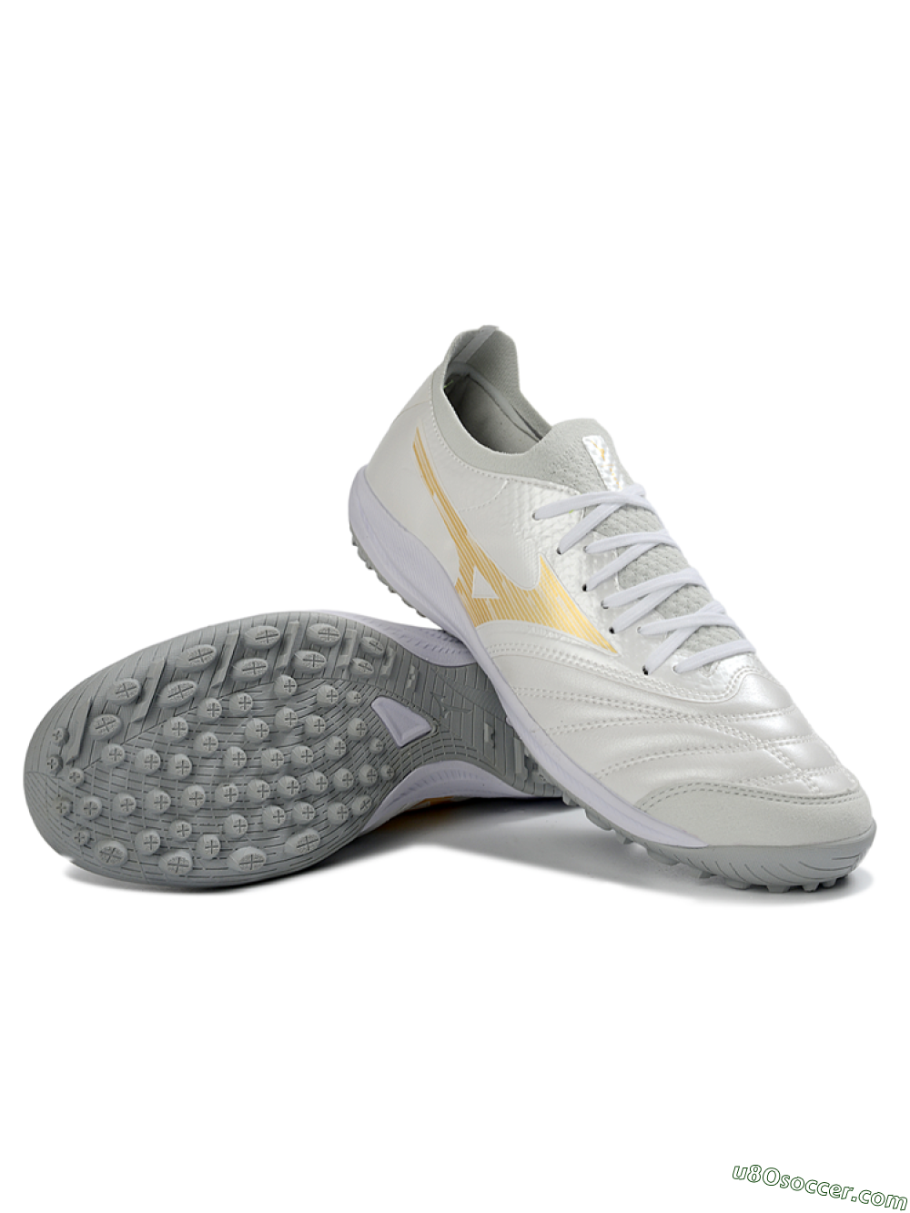 Mizuno Morelia Neo 4 TF Artificial Turf Soccer Shoes - White/Golden Shine/Gray Mist 3