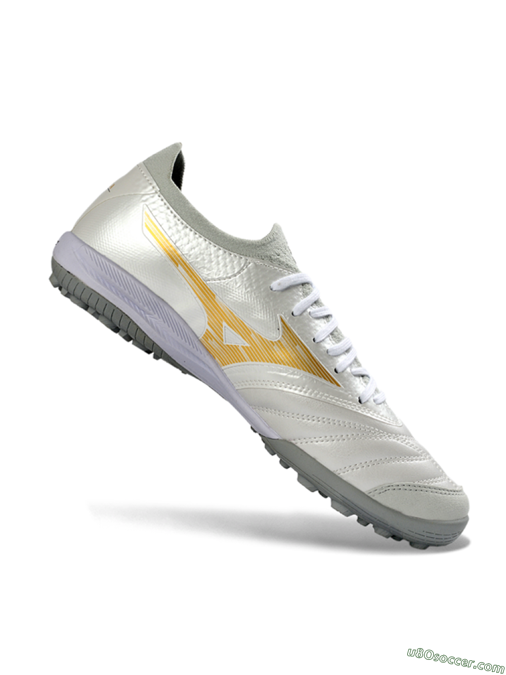 Mizuno Morelia Neo 4 TF Artificial Turf Soccer Shoes - White/Golden Shine/Gray Mist 4