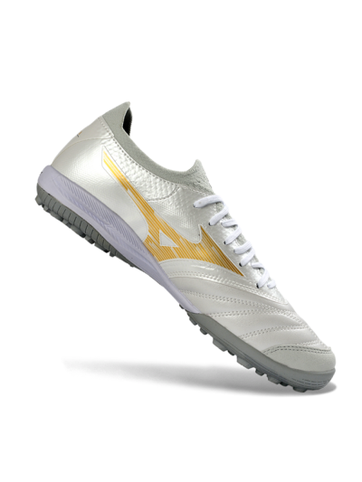 Mizuno Morelia Neo 4 TF Artificial Turf Soccer Shoes - White/Golden Shine/Gray Mist