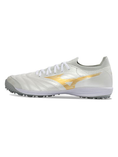 Mizuno Morelia Neo 4 TF Artificial Turf Soccer Shoes - White/Golden Shine/Gray Mist