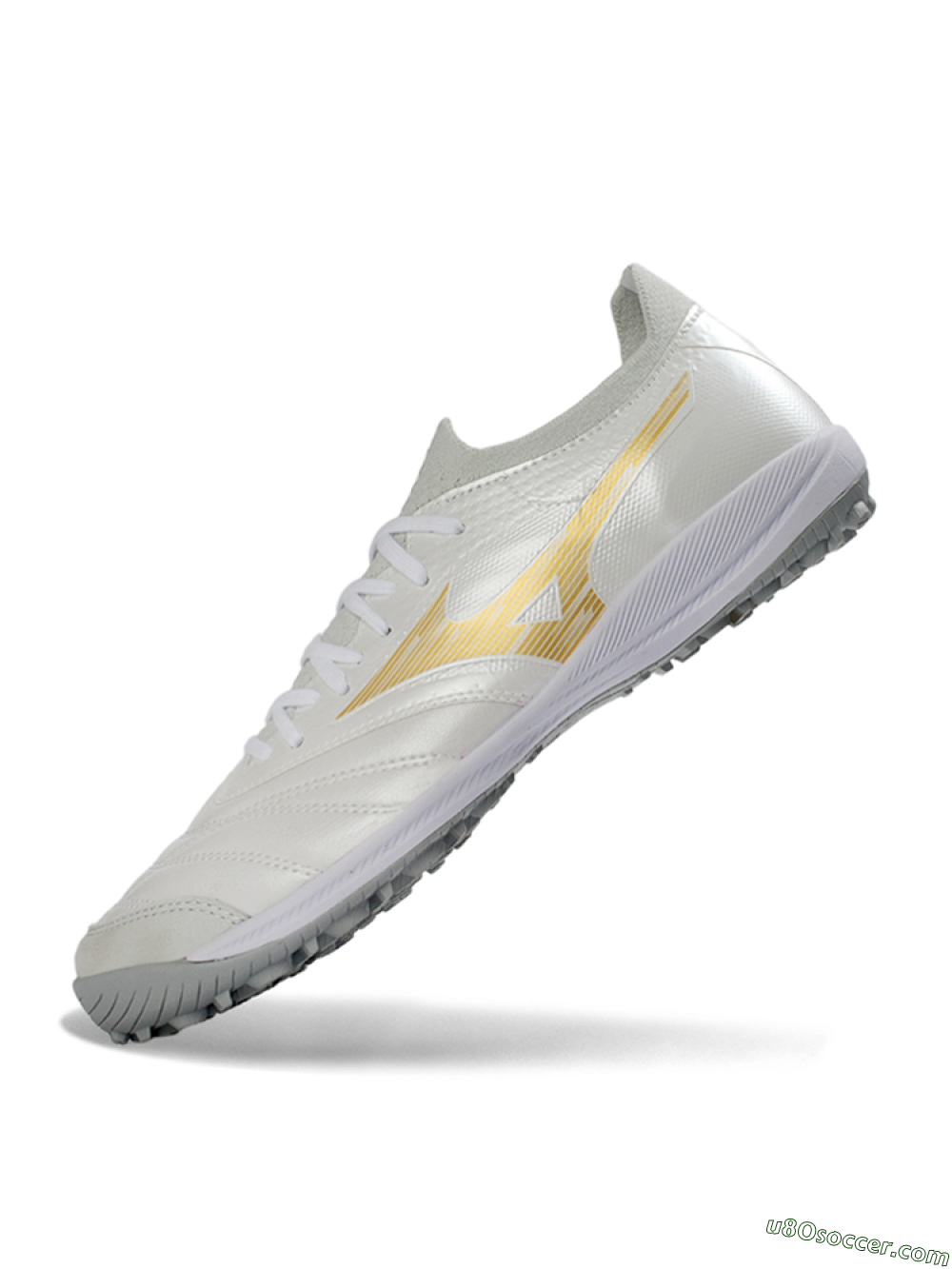 Mizuno Morelia Neo 4 TF Artificial Turf Soccer Shoes - White/Golden Shine/Gray Mist 5