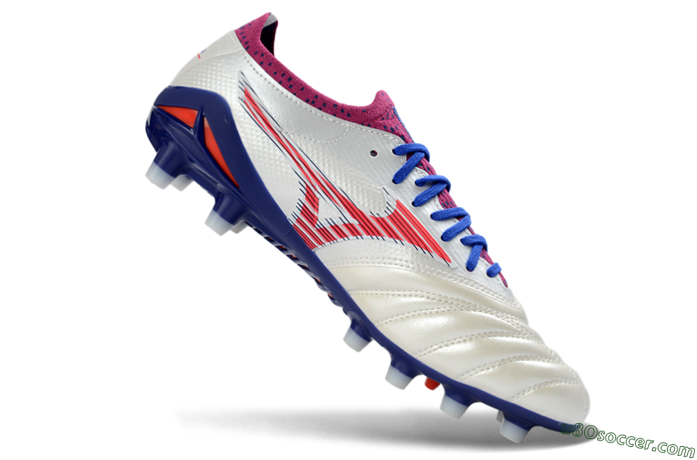 Mizuno Morelia Neo 4 FG Firm Ground Soccer Cleats - White/Cerulean/Crimson 4