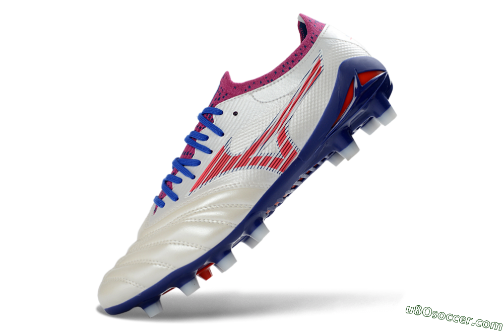 Mizuno Morelia Neo 4 FG Firm Ground Soccer Cleats - White/Cerulean/Crimson 5