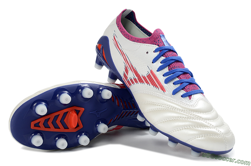 Mizuno Morelia Neo 4 FG Firm Ground Soccer Cleats - White/Cerulean/Crimson 3