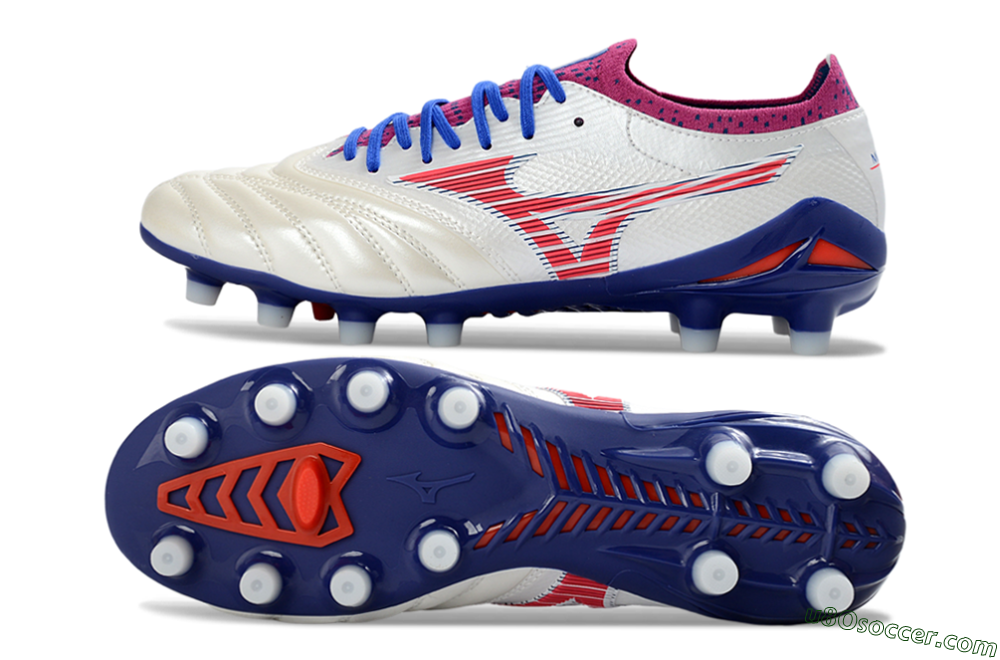 Mizuno Morelia Neo 4 FG Firm Ground Soccer Cleats - White/Cerulean/Crimson 0