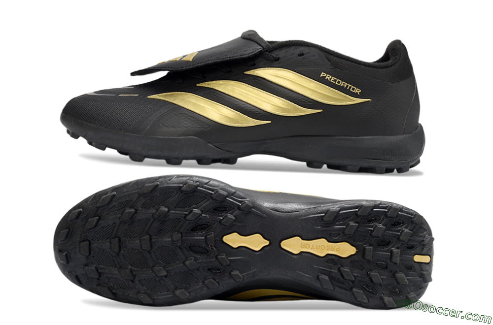 Adidas Predator 26 Elite Fold-Over Tongue TF Artificial Turf Soccer Shoes - Black/Metallic Gold/Charcoal Grey 0
