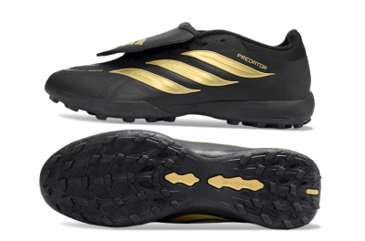 Adidas Predator 26 Elite Fold-Over Tongue TF Artificial Turf Soccer Shoes - Black/Metallic Gold/Charcoal Grey
